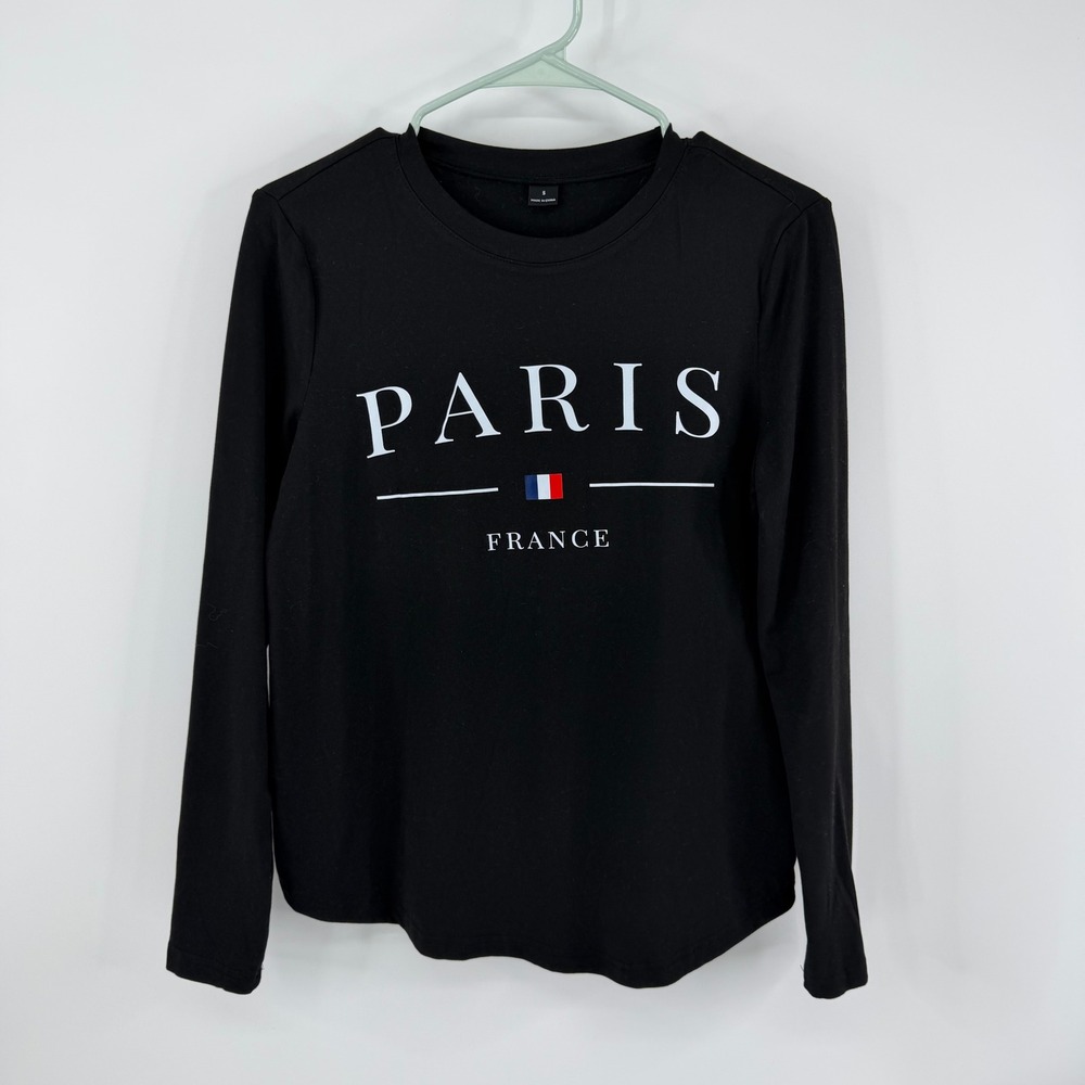 Unbranded Paris France Long Sleeve Top Women Small Black Graphic Tee
